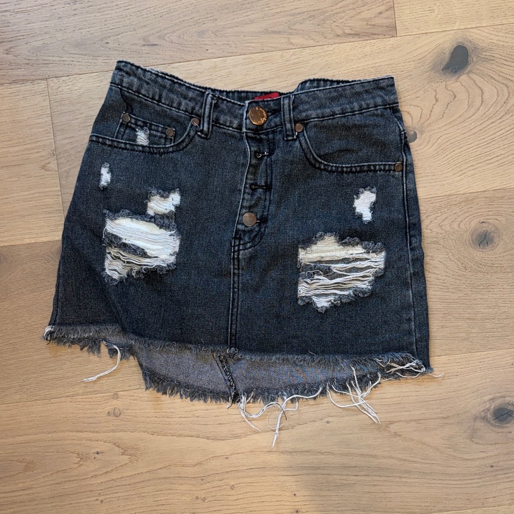 Signature8 Black Distressed Denim Mini Skirt